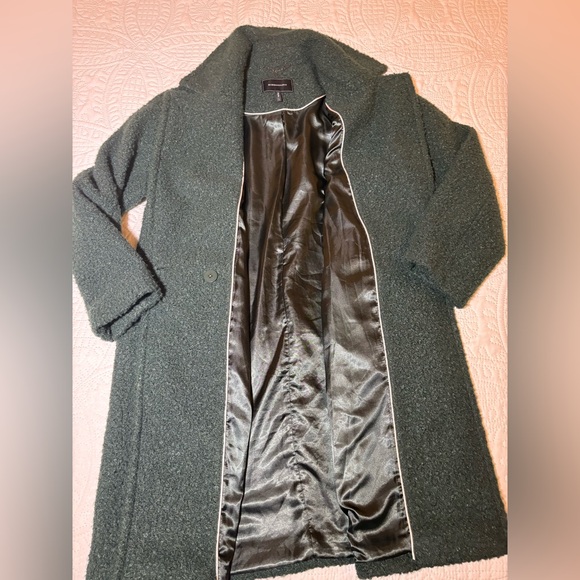 BCBGeneration Moss Green Bouclé Double Breasted Coat Teddy SOFT Pea Overcoat LG - Picture 11 of 13